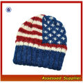 HX295/100% Acylic/cotton Beanie Knitted Hat/USA flag beanie knitted hat/ High Quality Knitted Beanie Hat